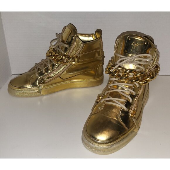 Giuseppe Zanotti  London Mirrored Leather  Chain High 'Vegas Gold'  hi-top sneak - Picture 11 of 16